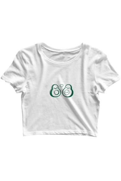 Aremspor Kadın Baskılı Pamuklu Bisiklet Yaka Kısa Kollu Crop Tişört